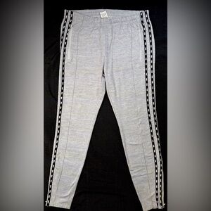PINK Victoria's Secret Pants Womens L Gray Track Joggers Side Stripe Zip Pocket